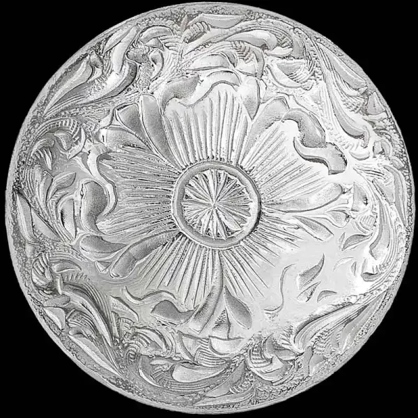 The Violet Concho shines with timeless western elegance featuring an intricate floral design and plated finish in premium german silver.